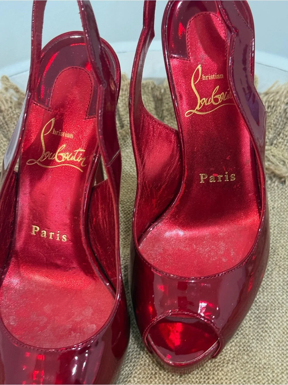 SOLD - Christian Louboutin Hot Chick Peep Toe Slingback Platform Heels – Size 35